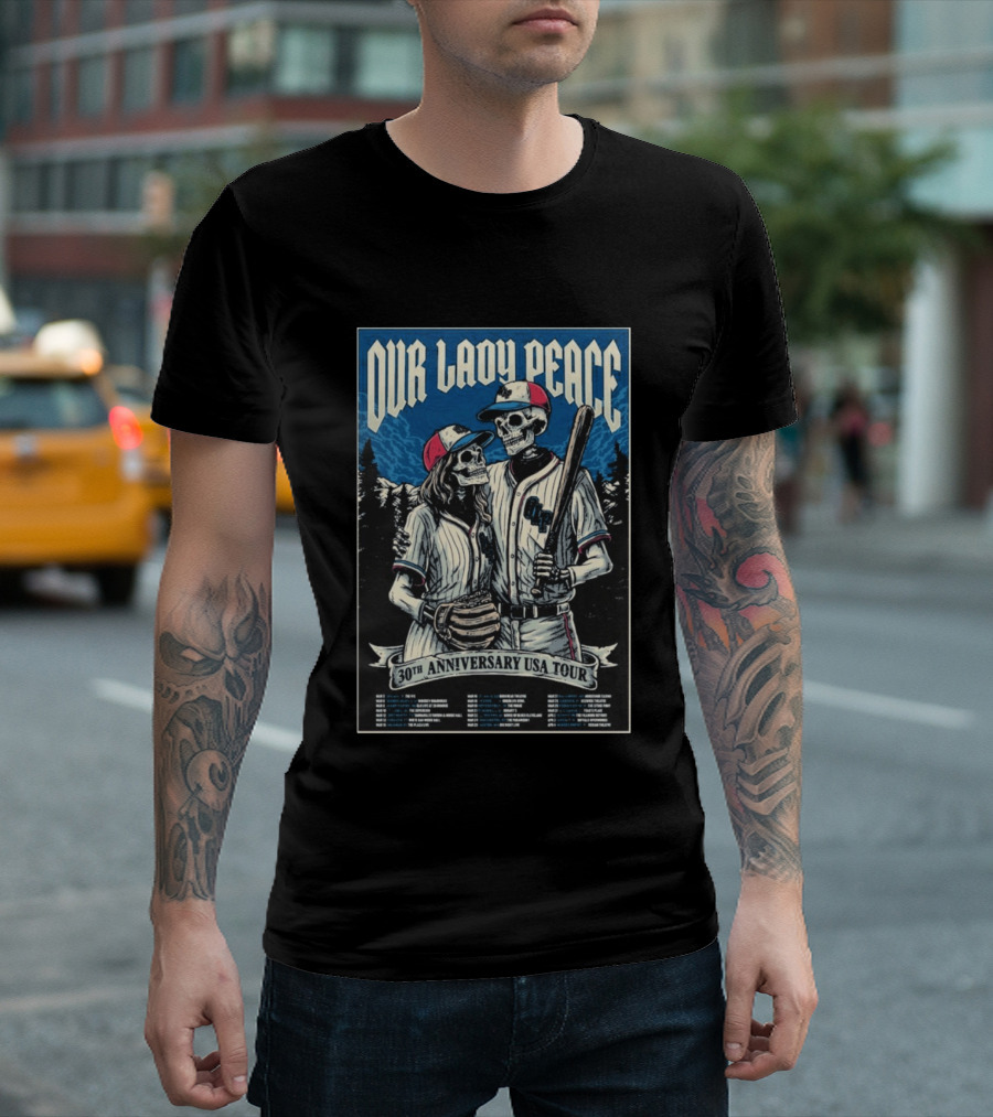 Our Lady Peace 30th Anniversary USA Tour 2026 Skeleton Baseball T-Shirt