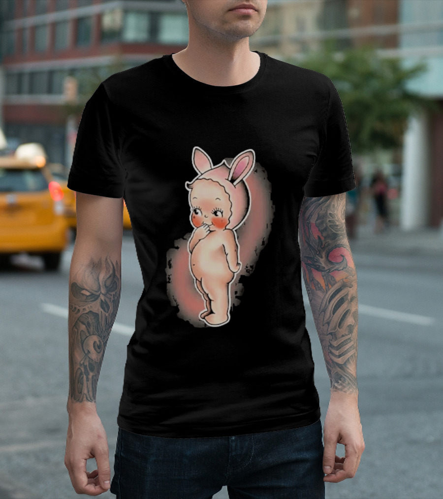 Kewpie Baby Bunny Rabbit Vintage Illustration Cute Pastel Pink Ears T-Shirt