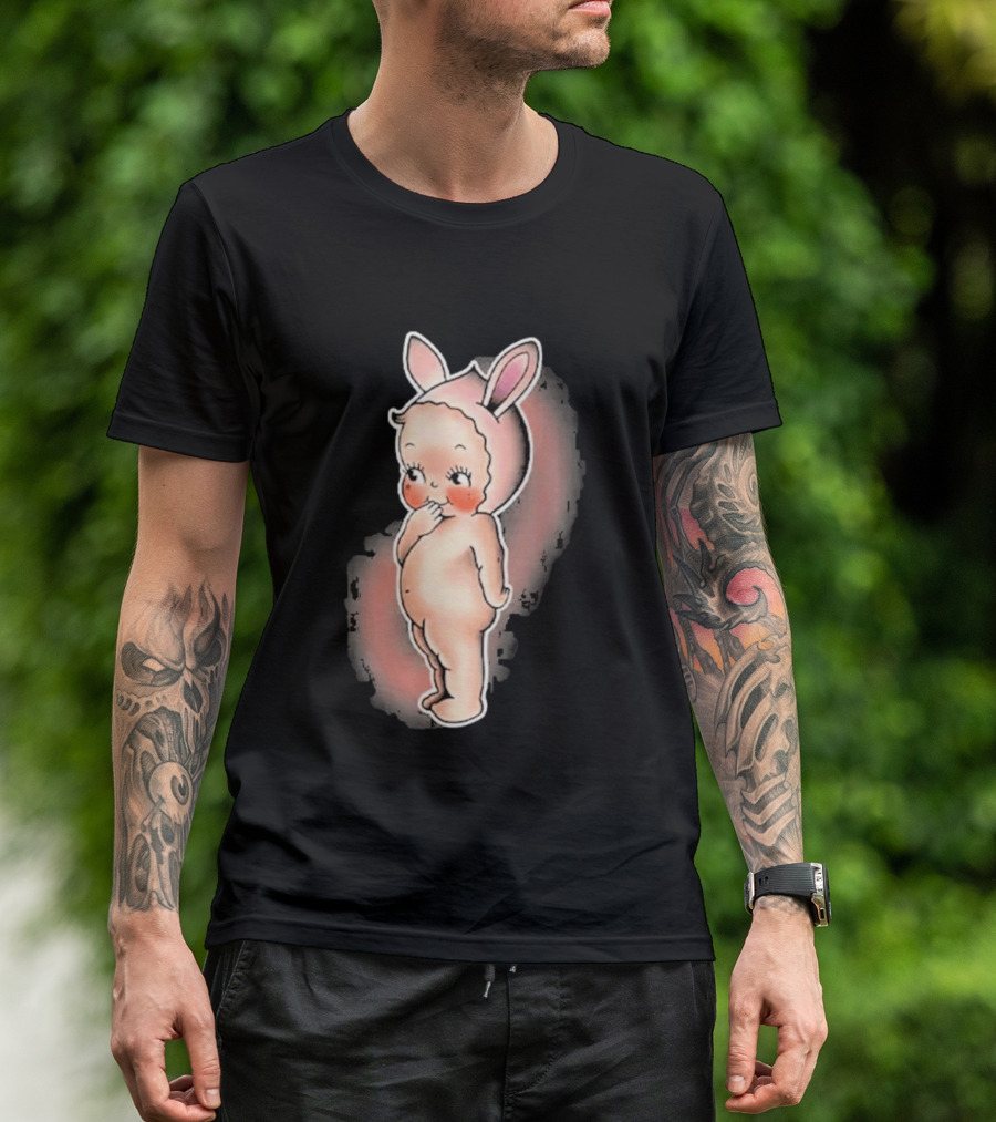 Kewpie Baby Bunny Rabbit Vintage Illustration Cute Pastel Pink Ears T-Shirt