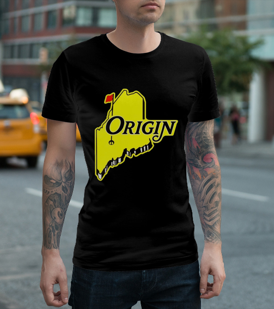 Origin USA Masters Golf Yellow Maine Flag Map T-Shirt