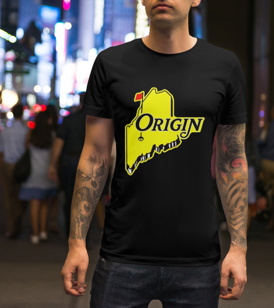 Origin USA Masters Golf Yellow Maine Flag Map T-Shirt