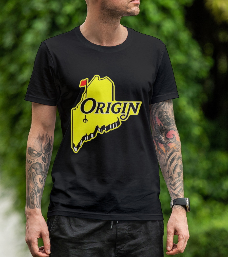 Origin USA Masters Golf Yellow Maine Flag Map T-Shirt