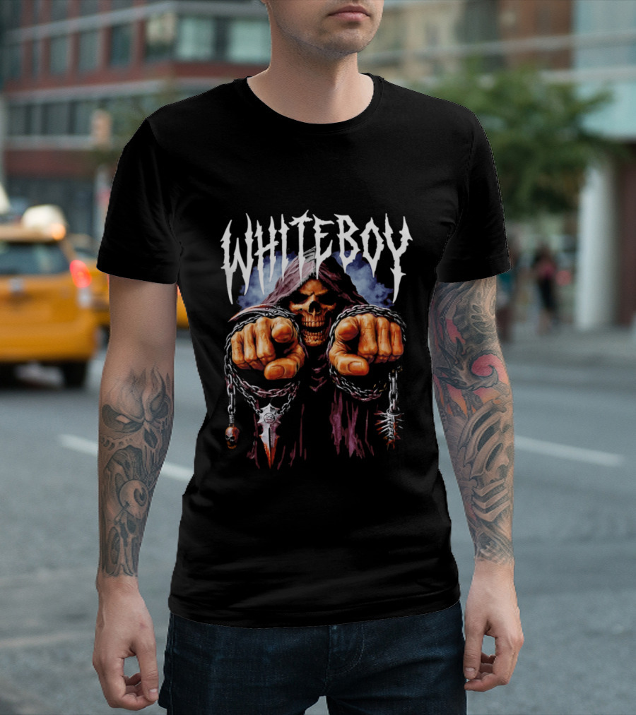White Boy Grim Reaper Skeleton Chains T-Shirt
