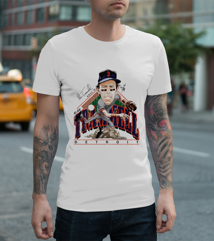 Alan Trammell Detroit Tigers Bruce Stark Collection Signed Caricature T-Shirt