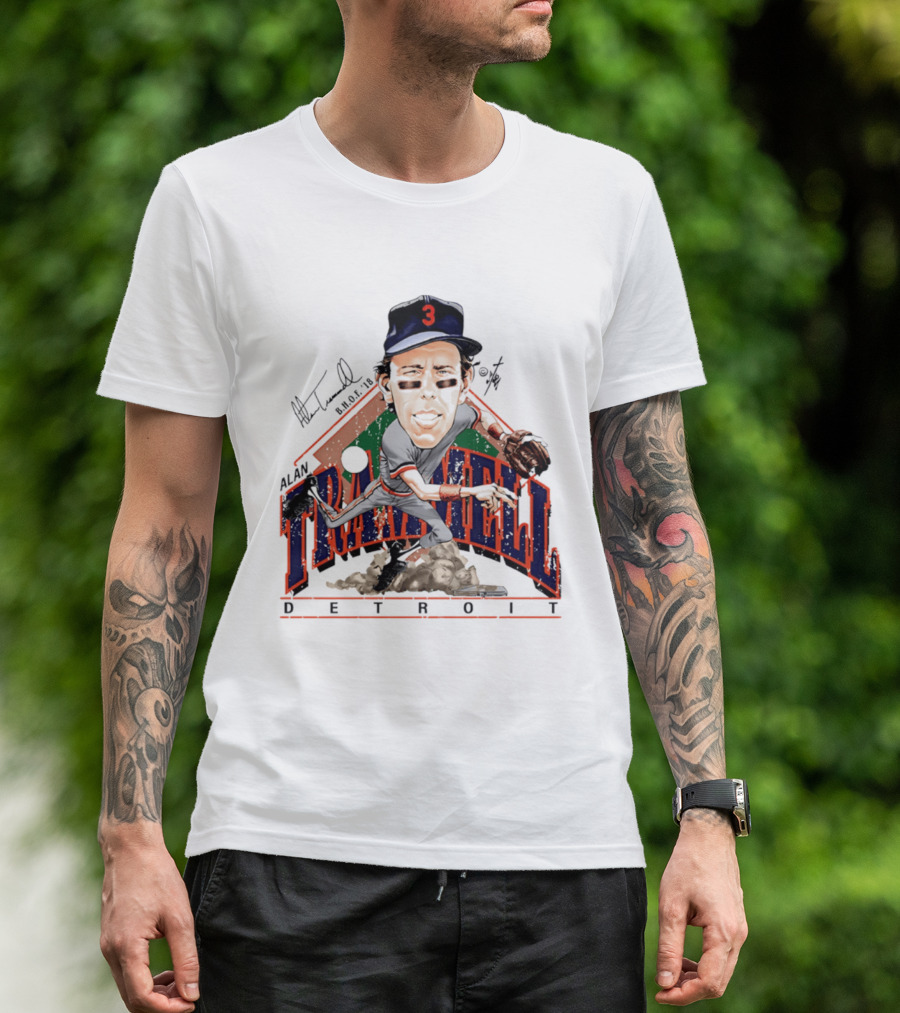 Alan Trammell Detroit Tigers Bruce Stark Collection Signed Caricature T-Shirt