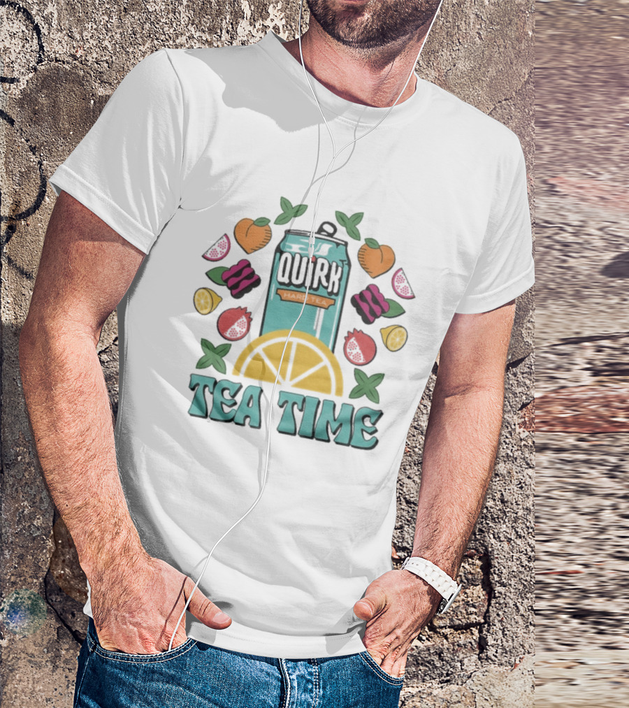 Quirk Tea Time White Teal Ringer Citrus Fruits Can T-Shirt