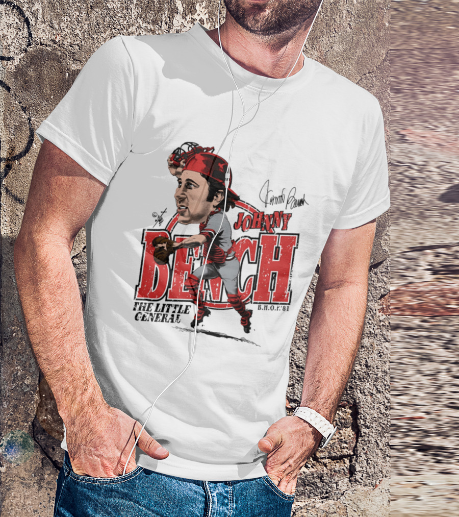 Johnny Bench Cincinnati The Little General Bruce Stark Collection HOF Caricature T-Shirt