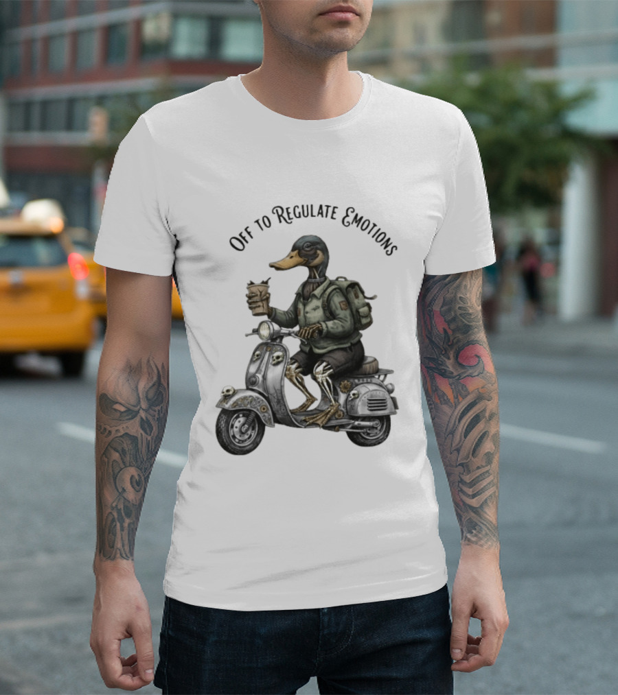Zombie Duck Riding Scooter Off To Regulate Emotions T-Shirt