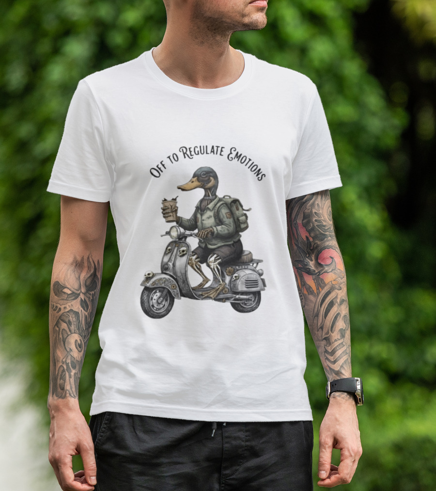 Zombie Duck Riding Scooter Off To Regulate Emotions T-Shirt