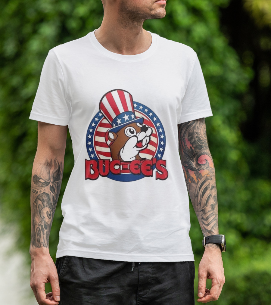 Buc Ee's Patriotic Uncle Sam Beaver USA Stars And Stripes 250th Anniversary T-Shirt