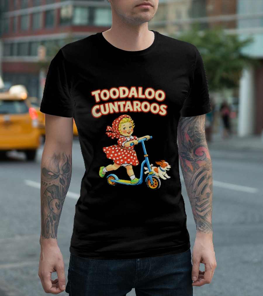 Toodaloo Cuntarooms Scooting Girl And Dog Red Polka Dot Dress T-Shirt