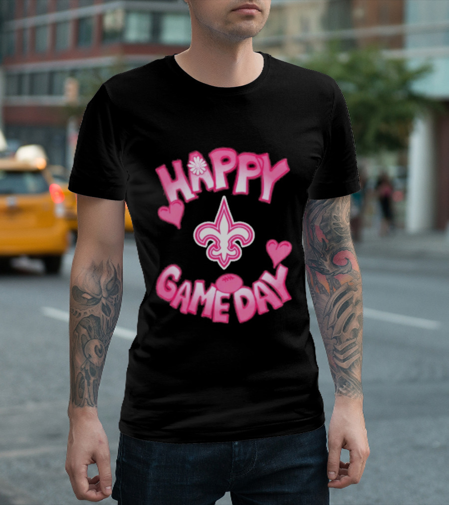 Valentine's Day Happy Gameday New Orleans Saints Fleur De Lis Heart 2025 T-Shirt