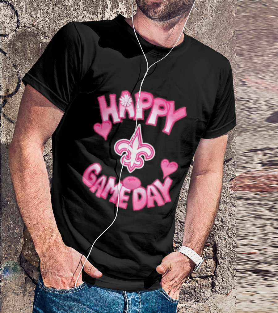 Valentine's Day Happy Gameday New Orleans Saints Fleur De Lis Heart 2025 T-Shirt