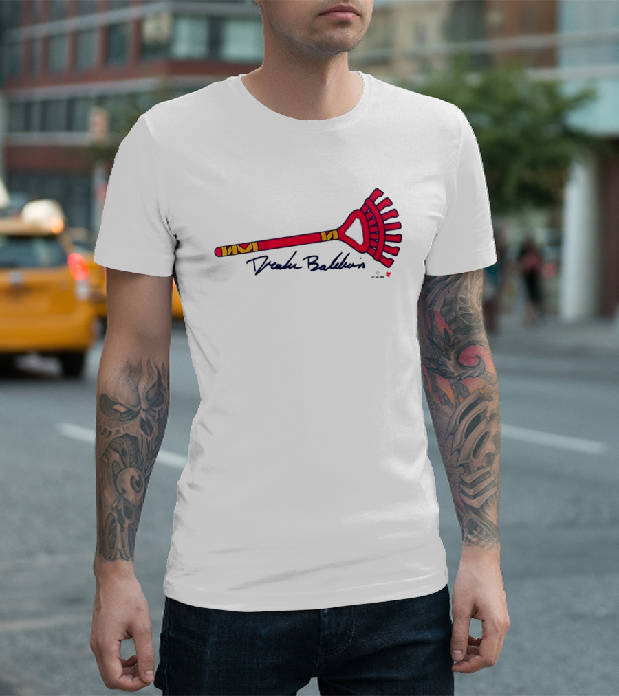 Drake Baldwin Red Yellow Rake Drawing T-Shirt