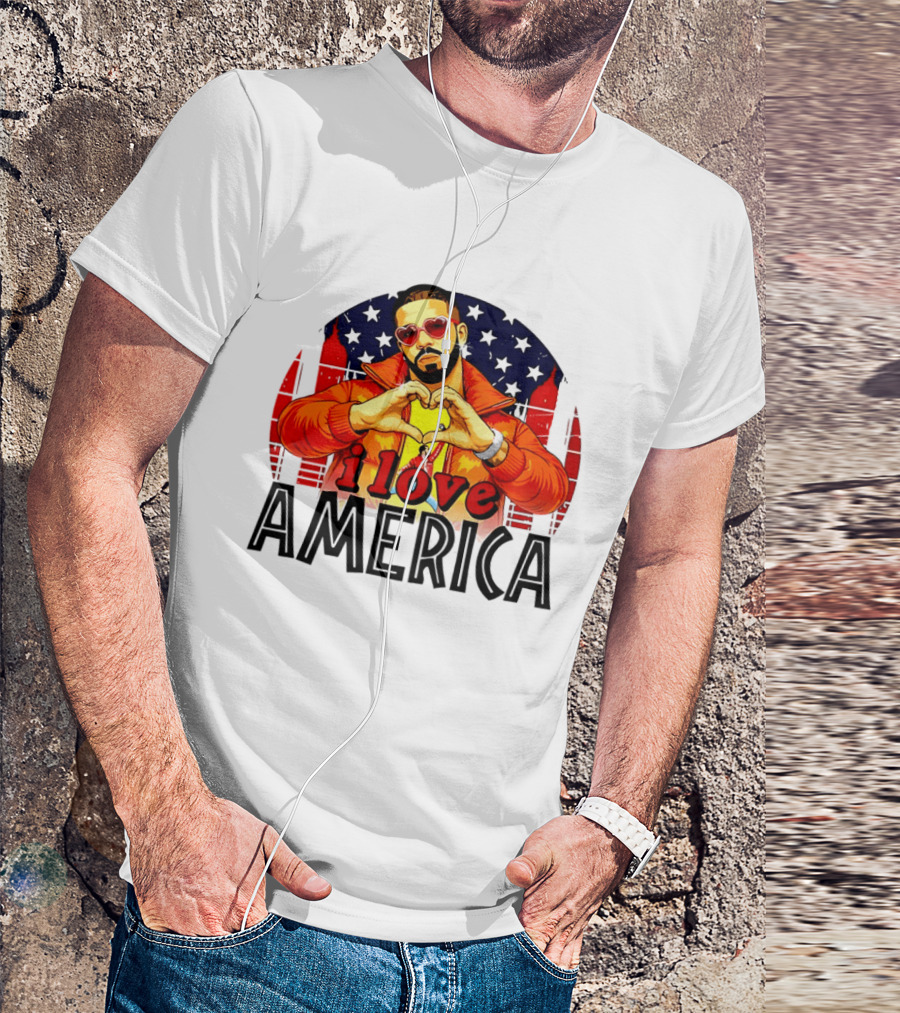 Drake I Love America Flag Heart Gesture Red Jacket Sunglasses T-Shirt