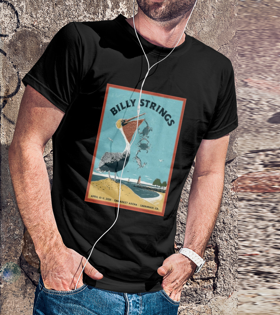 Billy Strings Enmarket Arena Savannah GA April 10 11 2026 Pelican With Lighthouse Ocean Scene T-Shirt