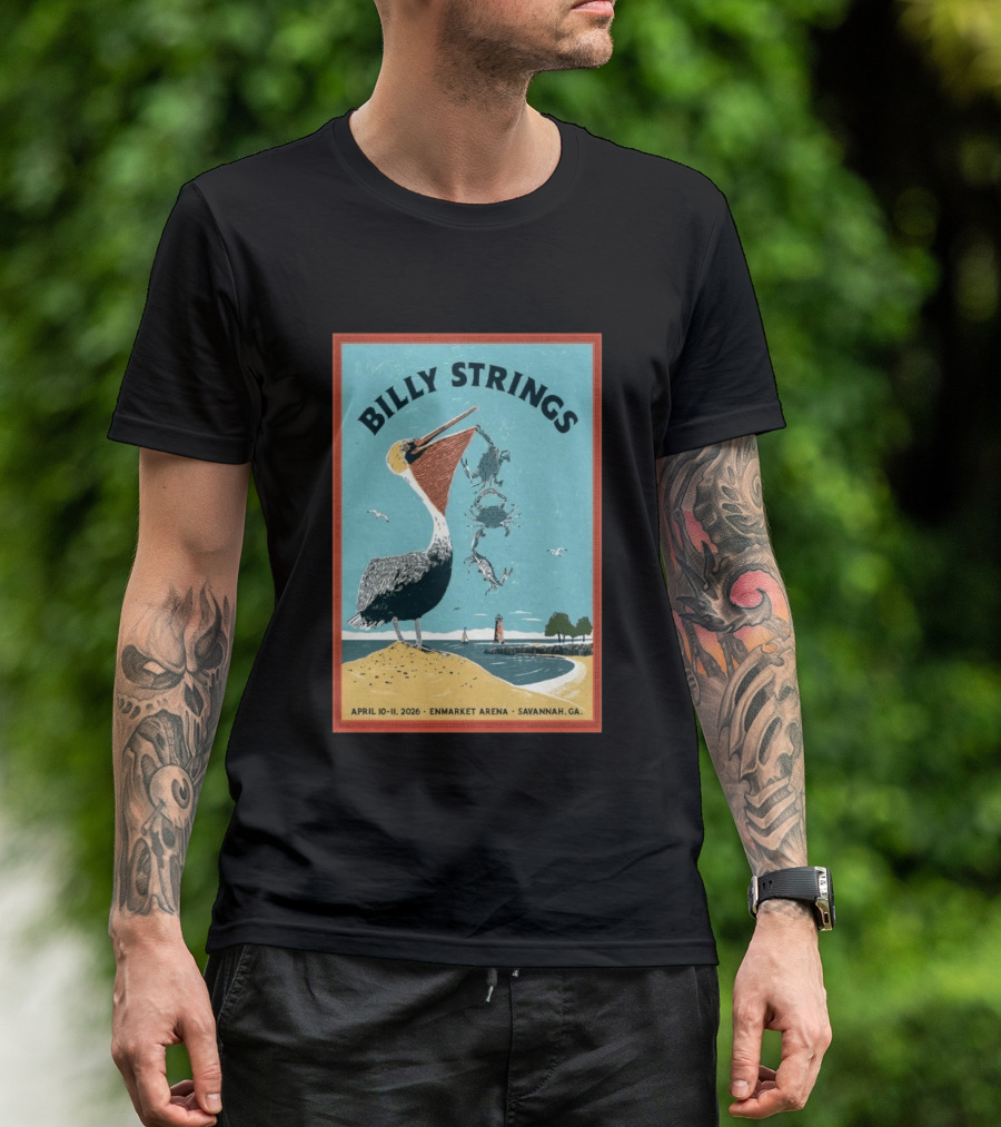 Billy Strings Enmarket Arena Savannah GA April 10 11 2026 Pelican With Lighthouse Ocean Scene T-Shirt