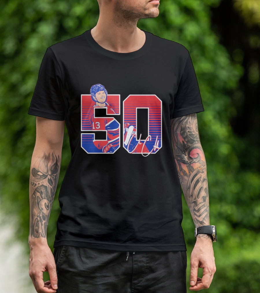 Cole Caufield 50 Goal Montreal Number 13 Hockey Player Signature T-Shirt