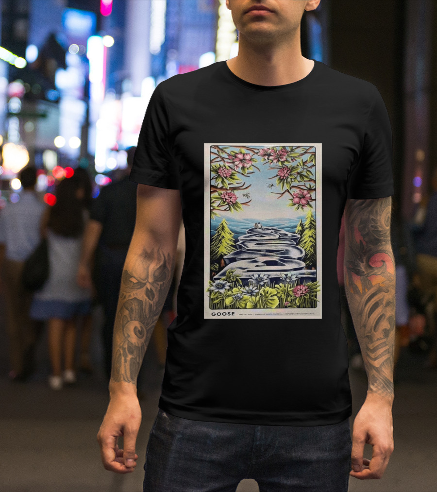 Goose April 10 2026 Asheville North Carolina Concert Florals And Pathway T-Shirt