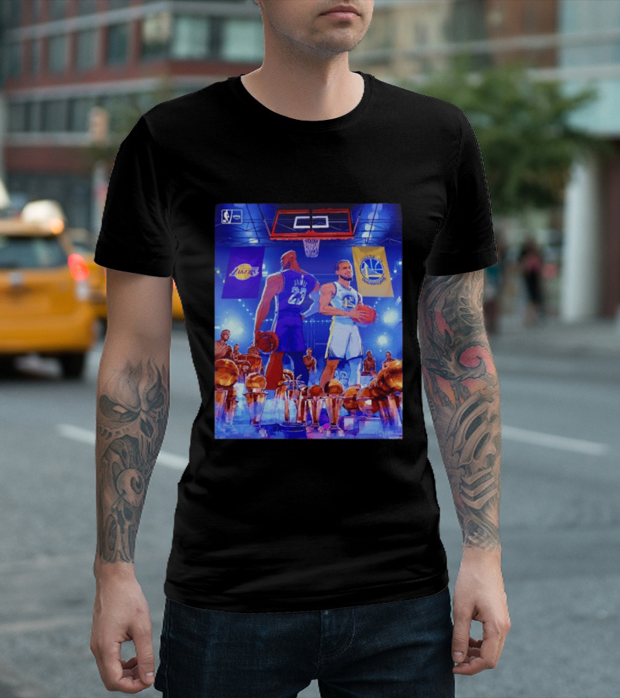 LeBron James Lakers Stephen Curry Warriors NBA Players With Championship Trophies T-Shirt