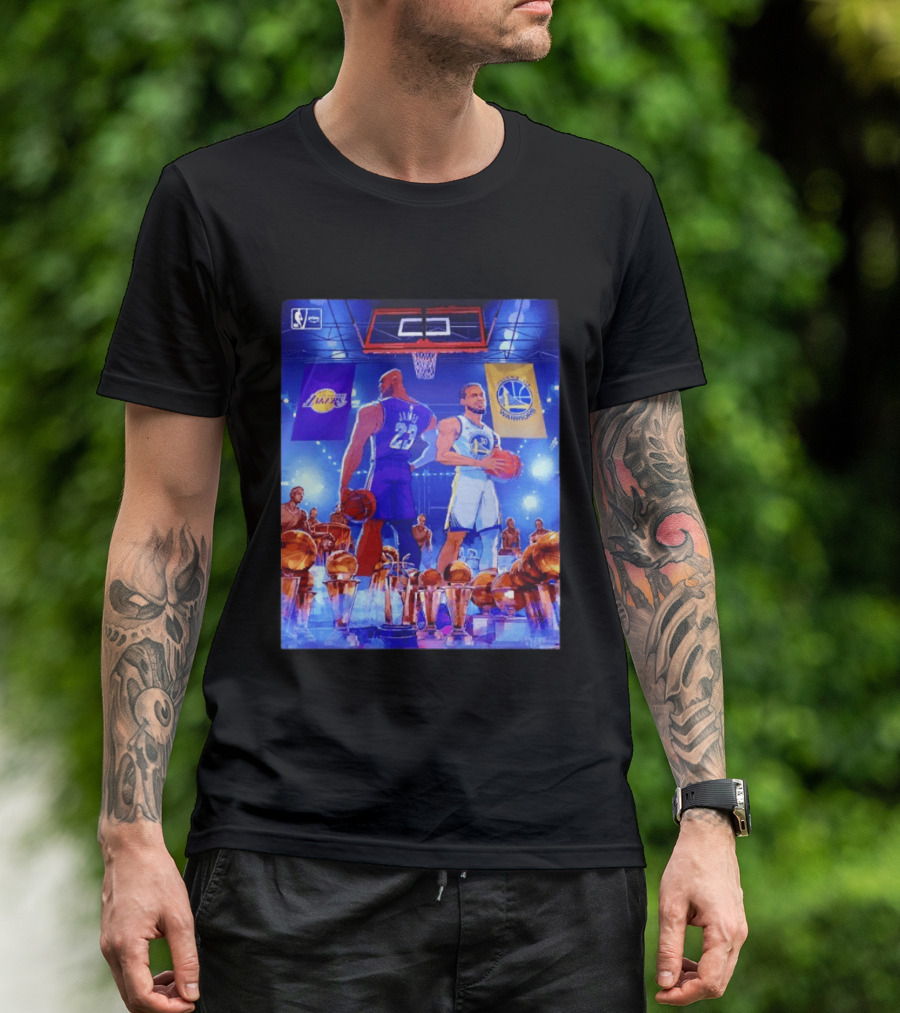 LeBron James Lakers Stephen Curry Warriors NBA Players With Championship Trophies T-Shirt