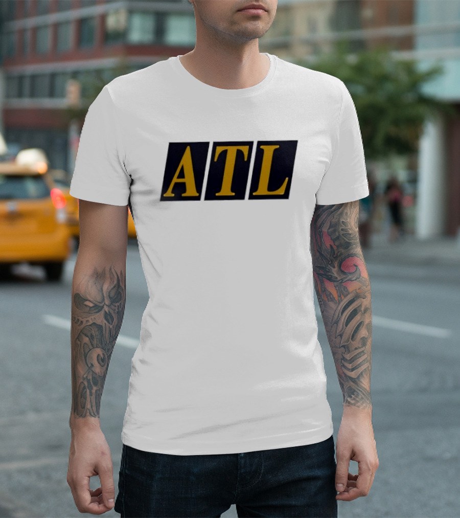 ATL Bold Minimalist Style Gold Text On Black T-Shirt
