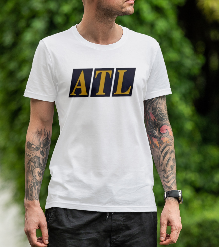 ATL Bold Minimalist Style Gold Text On Black T-Shirt