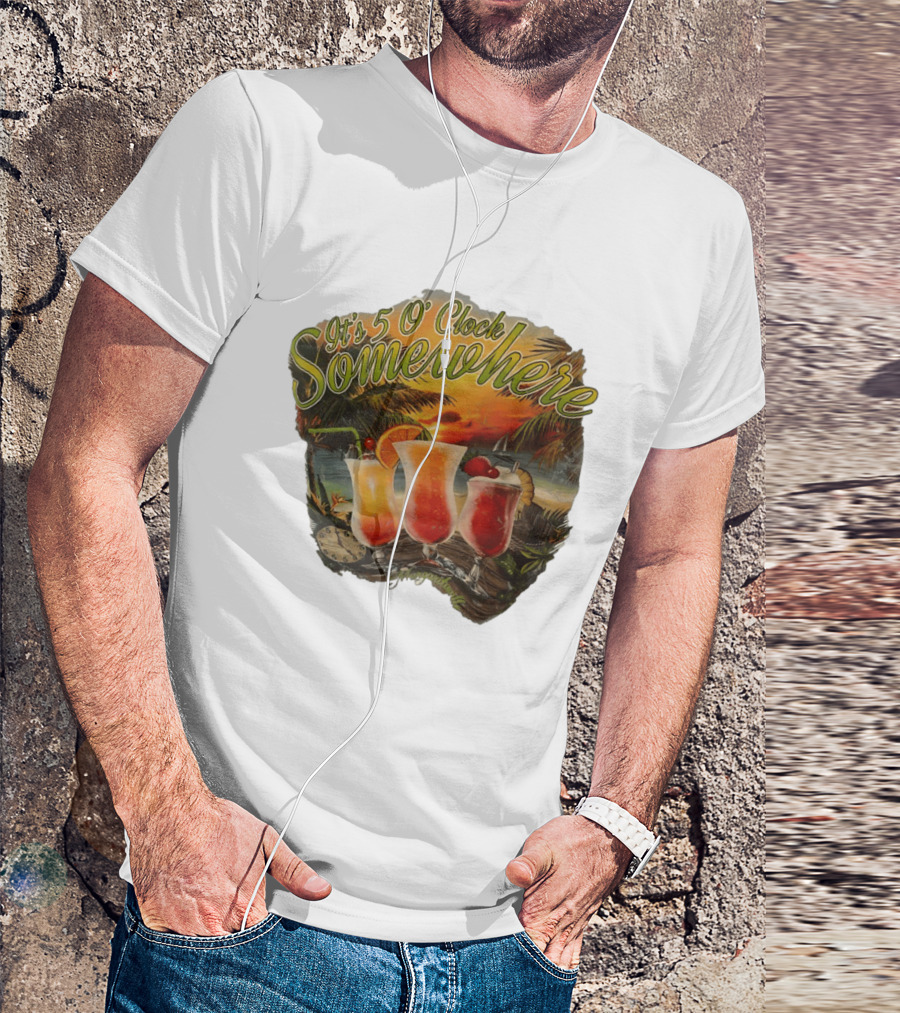 It's 5 O' Somewhere Tropical Sunset Cocktails And Palm Trees T-Shirt