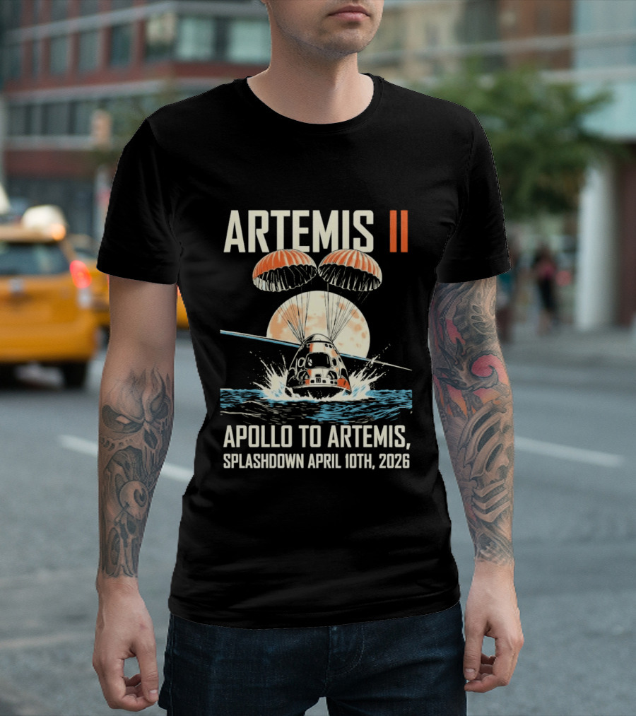 Artemis II Apollo To Artemis Splashdown April 10th 2026 Parachute Moon Ocean Scene T-Shirt