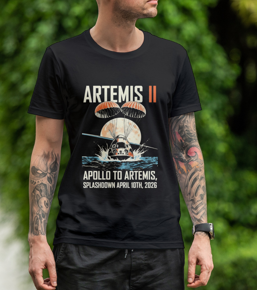Artemis II Apollo To Artemis Splashdown April 10th 2026 Parachute Moon Ocean Scene T-Shirt