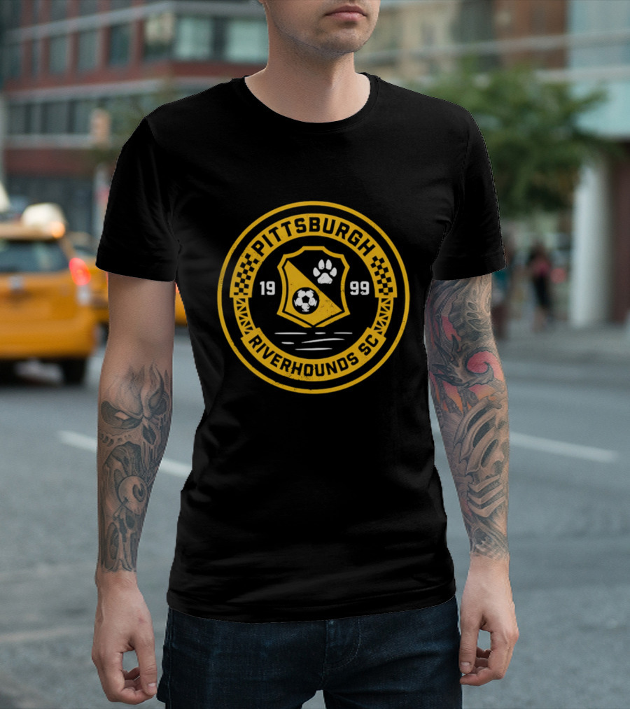 Pittsburgh Riverhounds SC Badge 1999 Soccer Paw Print T-Shirt