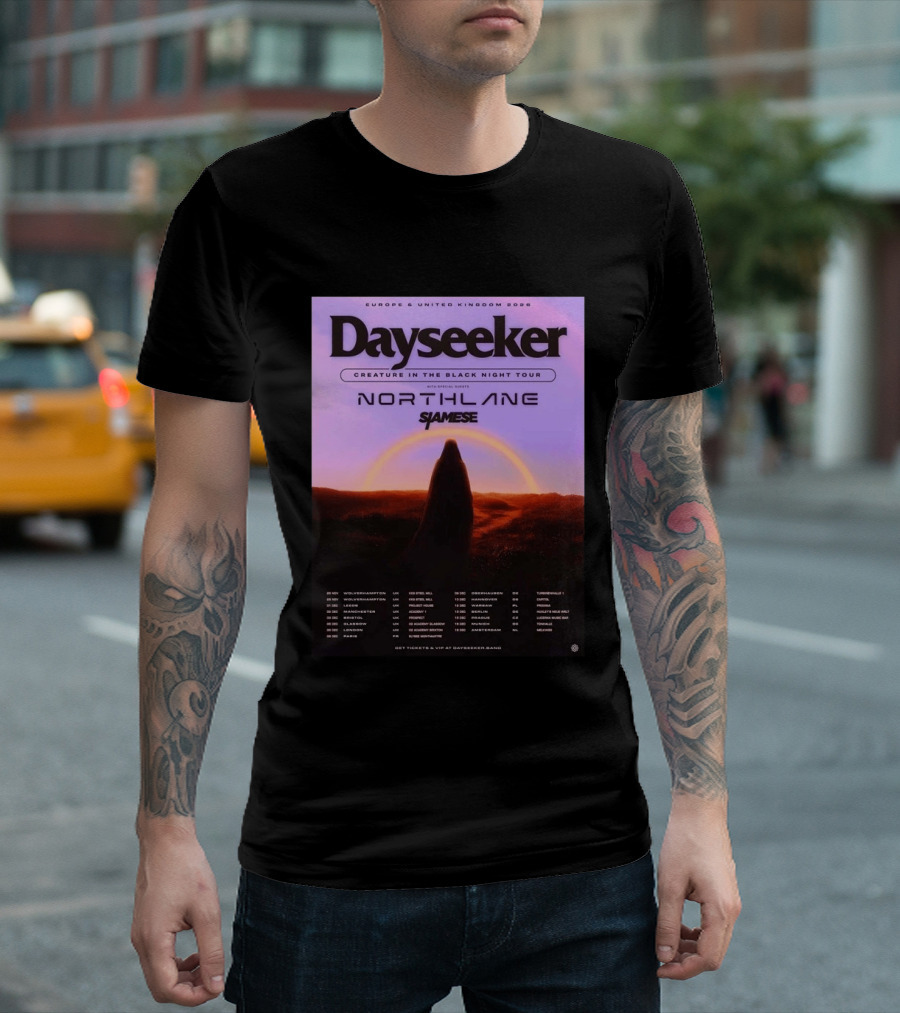 Dayseeker Europe UK 2026 Creature In The Black Night Tour With Northlane And Siamese T-Shirt