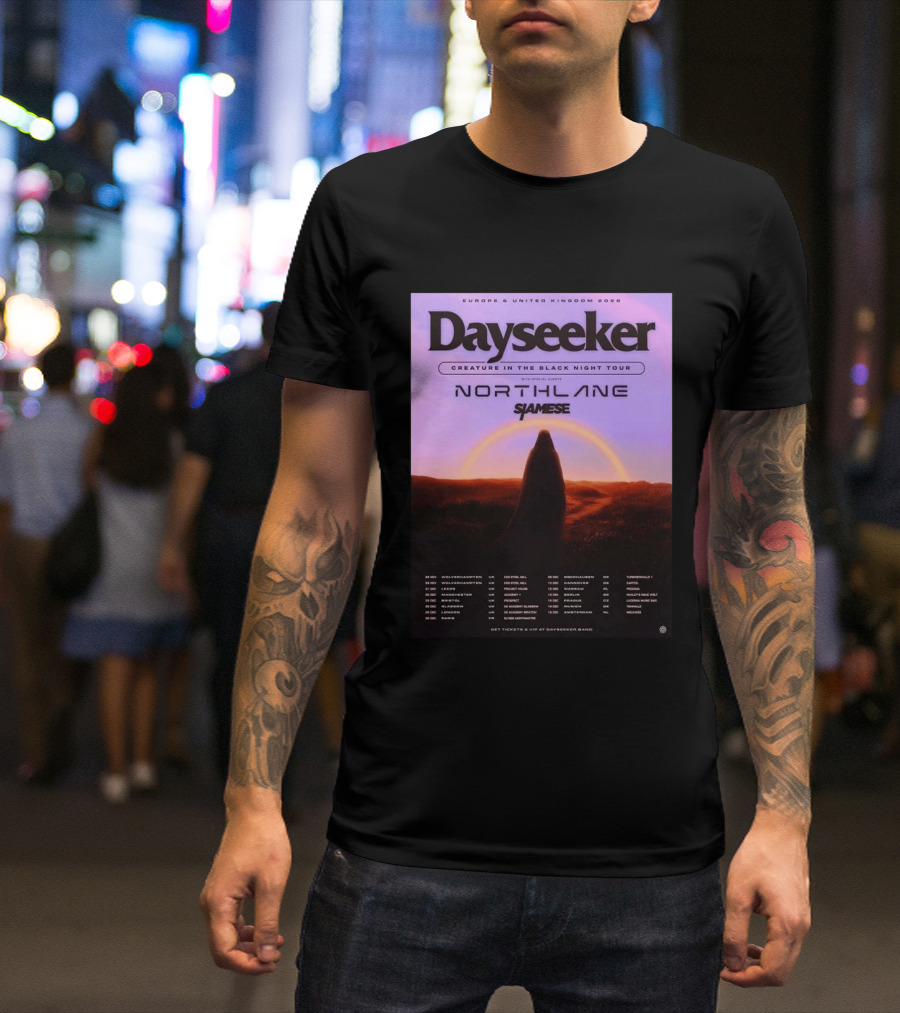 Dayseeker Europe UK 2026 Creature In The Black Night Tour With Northlane And Siamese T-Shirt