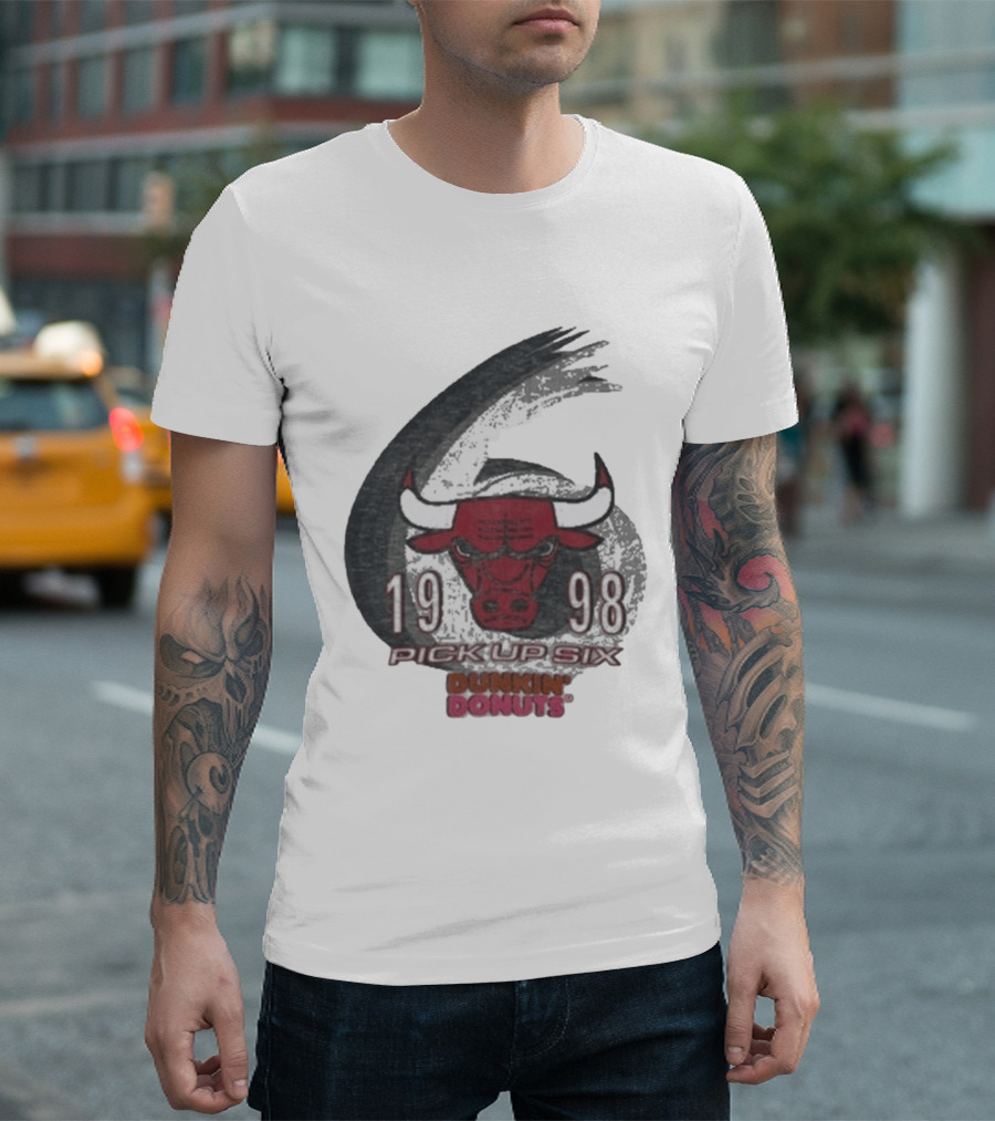 1998 Chicago Bulls Pick Up Six Dunkin' Donuts Promo T-Shirt