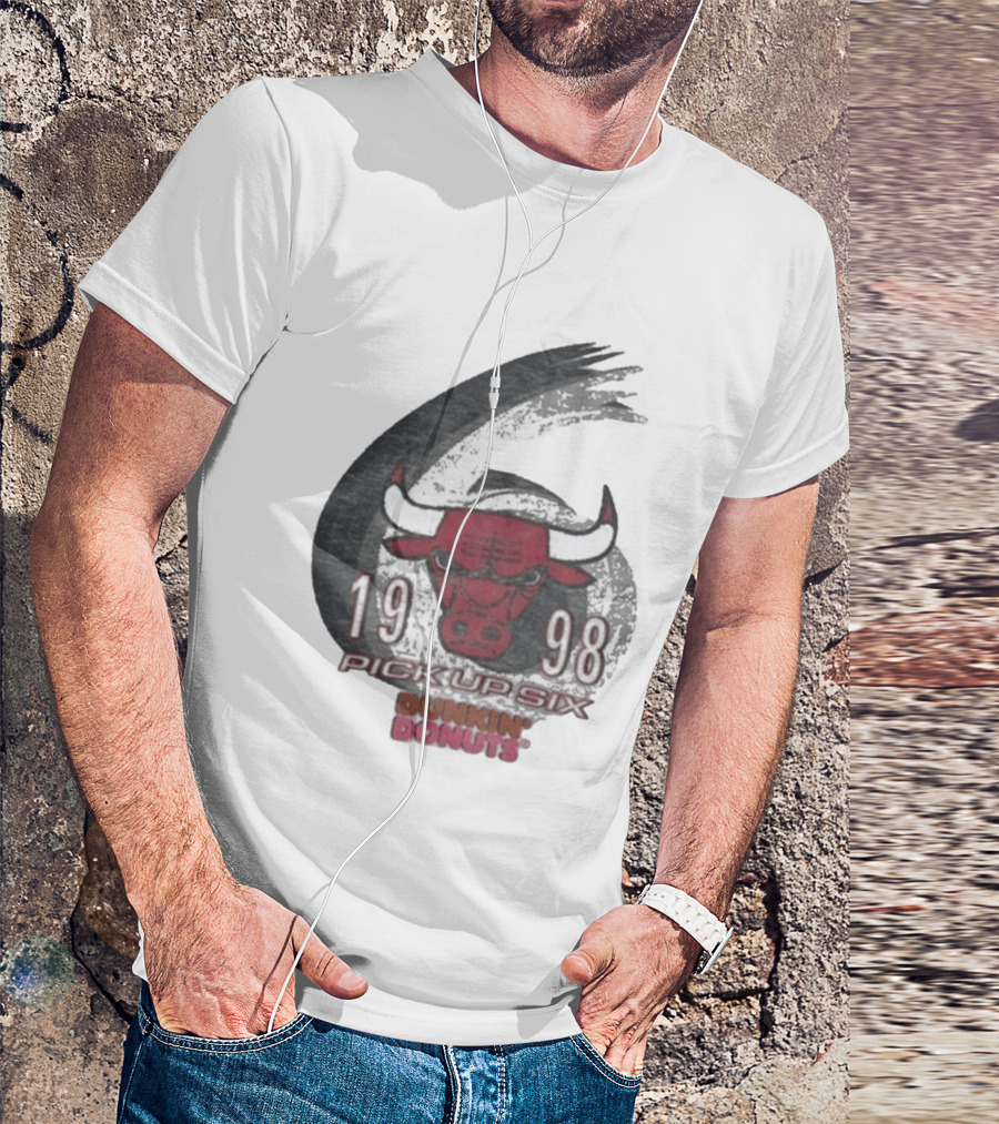 1998 Chicago Bulls Pick Up Six Dunkin' Donuts Promo T-Shirt