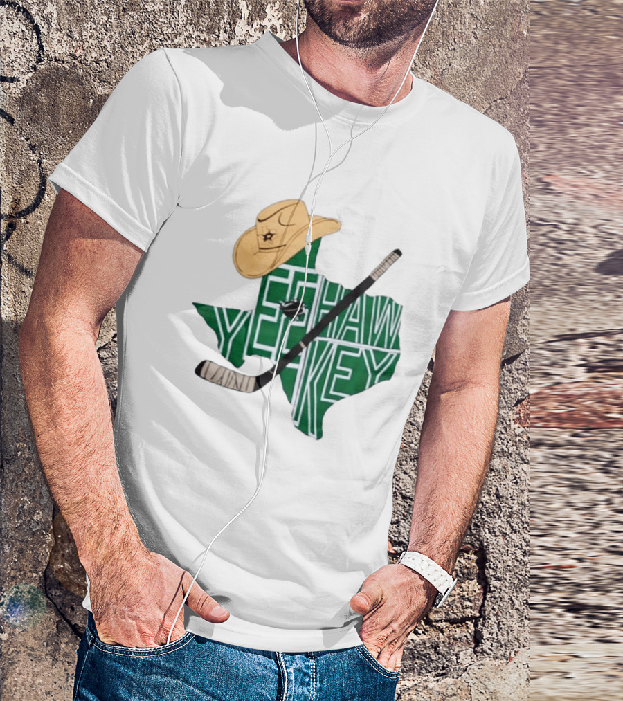 Texas Hockey Yeehaw Stars Cowboy Hat Hockey Stick 2026 Casey DeSmith Jake Oettinger Appreciation Night T-Shirt