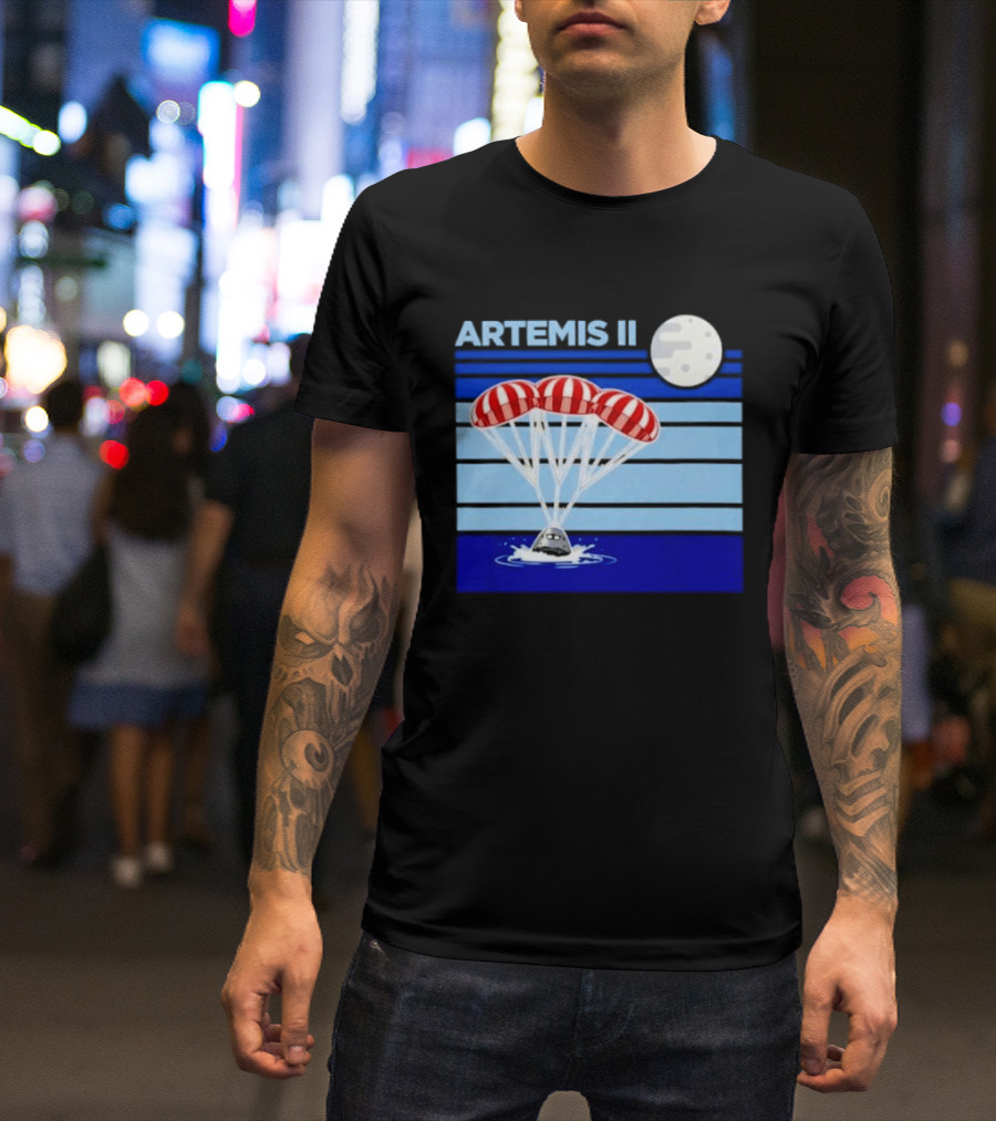 Artemis II Splashdown Red Parachutes Lunar Moon Landing T-Shirt
