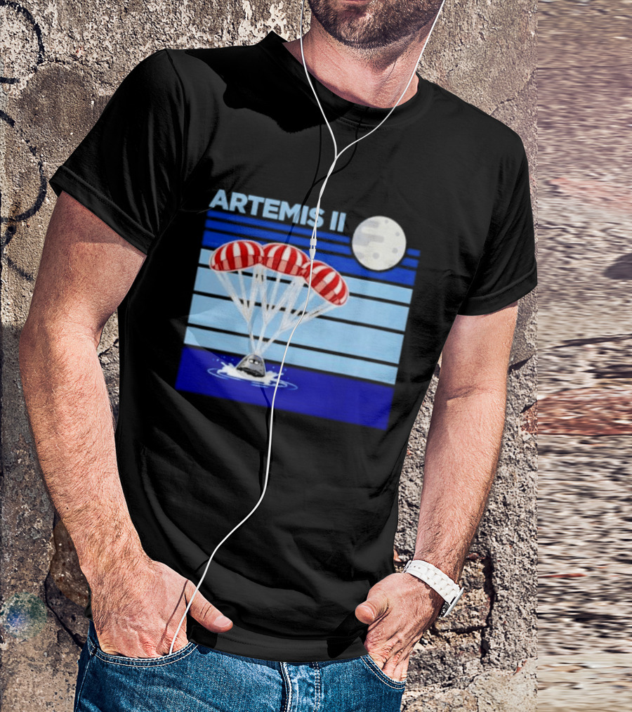 Artemis II Splashdown Red Parachutes Lunar Moon Landing T-Shirt