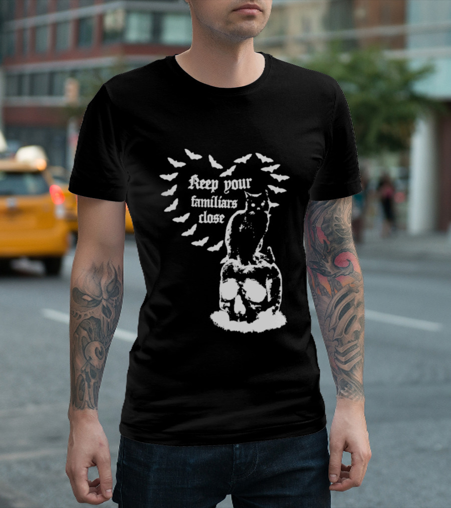 Keep Your Familiars Close Owl Skull And Bats T-Shirt