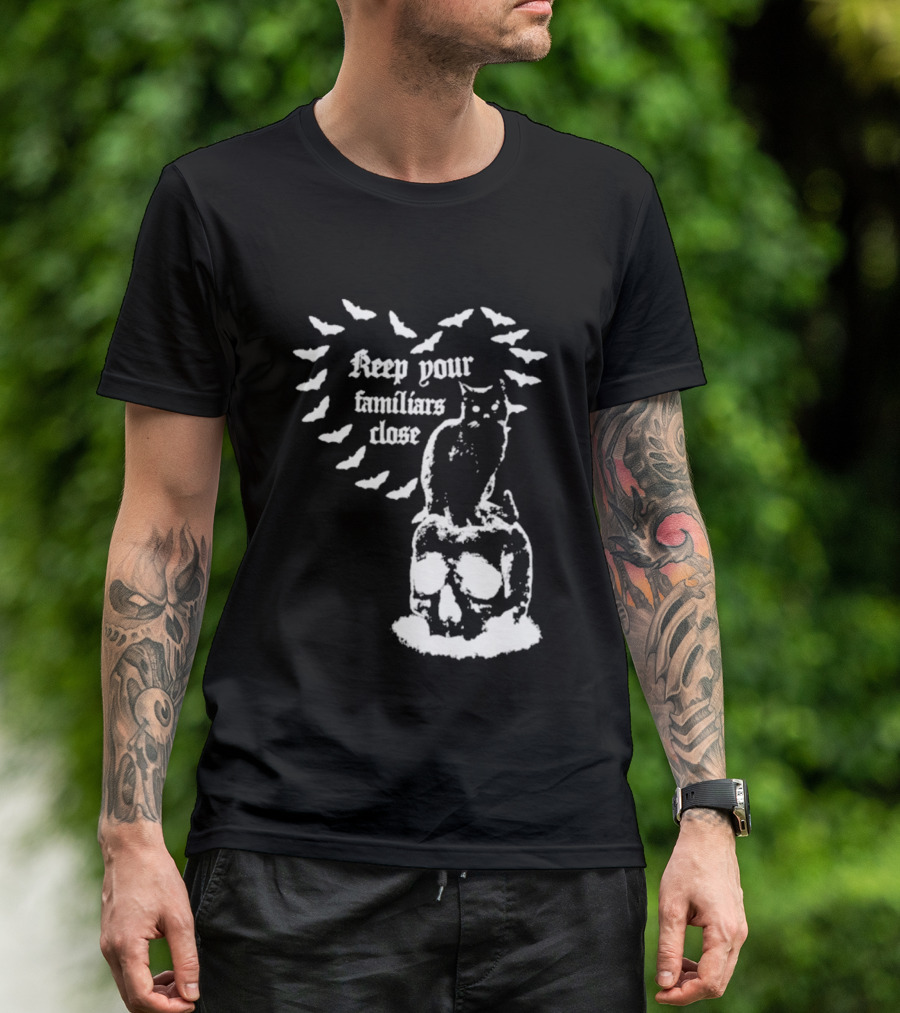 Keep Your Familiars Close Owl Skull And Bats T-Shirt