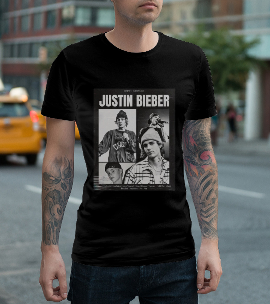 Drew House Viasmule Justin Bieber Collage Love Yourself Peaches Iconic Photos T-Shirt