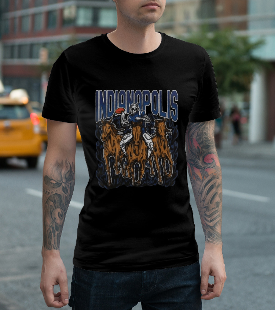 Indianapolis Colts Football Skeleton Riding Horses T-Shirt