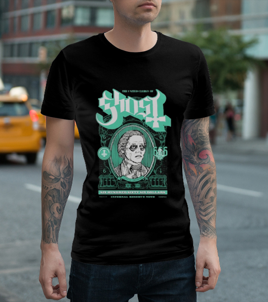 Ghost Six Hundred Sixty Six Dollars Papa Emeritus Spirit Bank Note T-Shirt