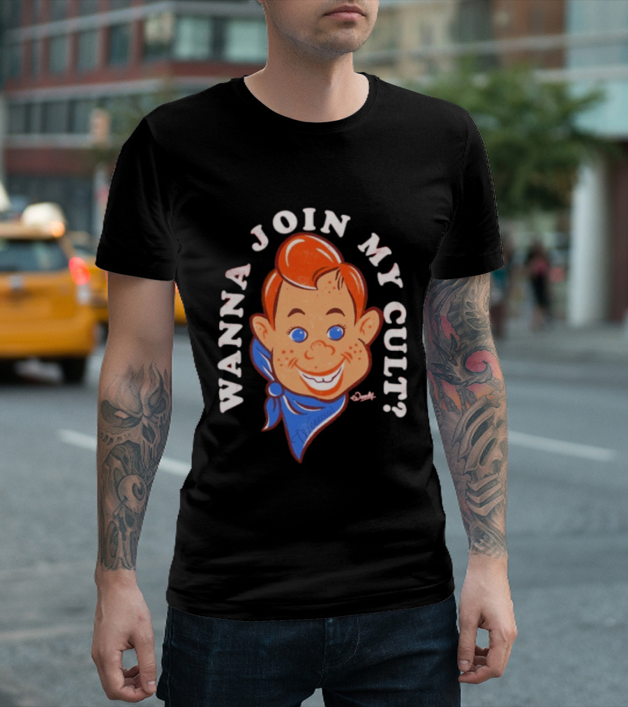 Woody Wanna Join My Cult Retro Style Cartoon Face And Blue Bandana T-Shirt