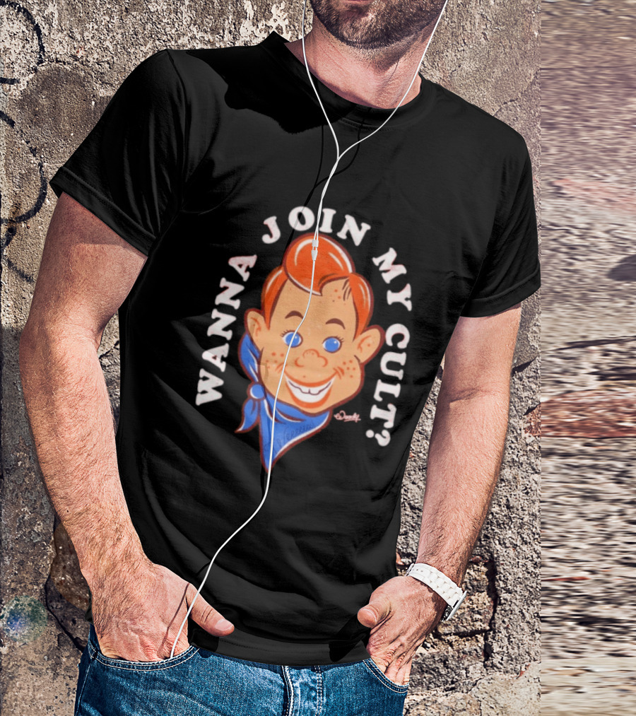 Woody Wanna Join My Cult Retro Style Cartoon Face And Blue Bandana T-Shirt
