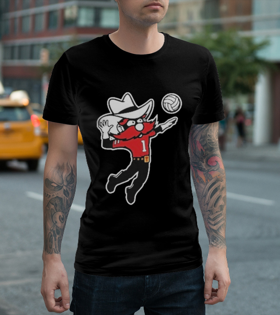 Raider Red Playing Volleyball Action T-Shirt