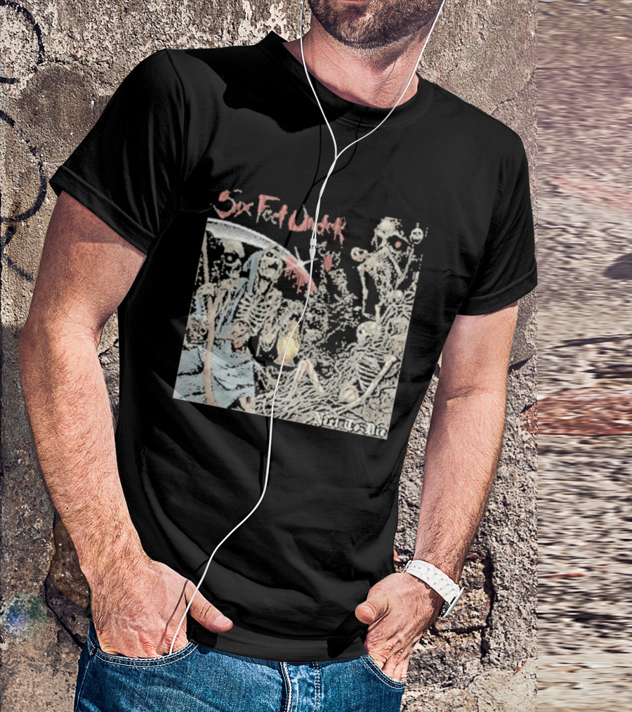 Six Feet Under Scythe And Skeletons Next To Die T-Shirt