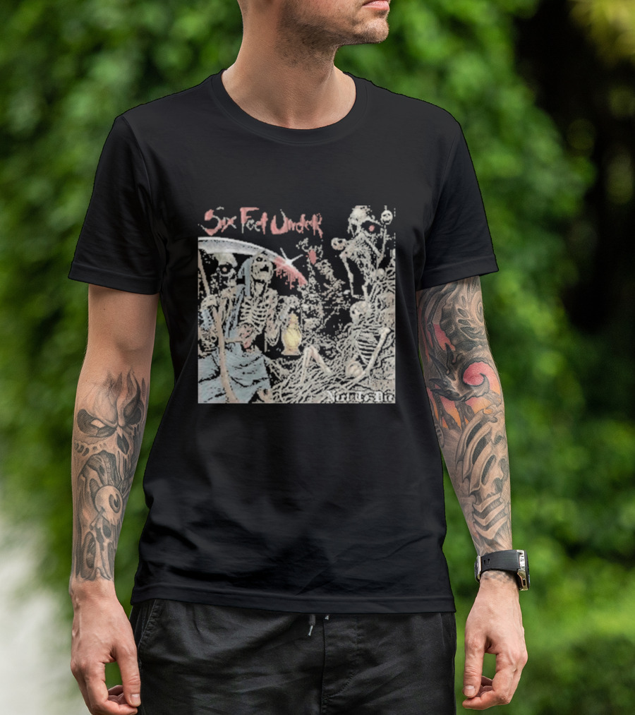Six Feet Under Scythe And Skeletons Next To Die T-Shirt