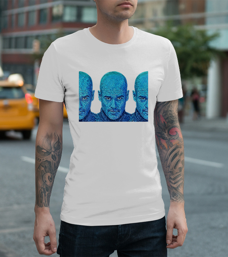 Manchester City FC Pep Guardiola Mosaic Style Blue T-Shirt