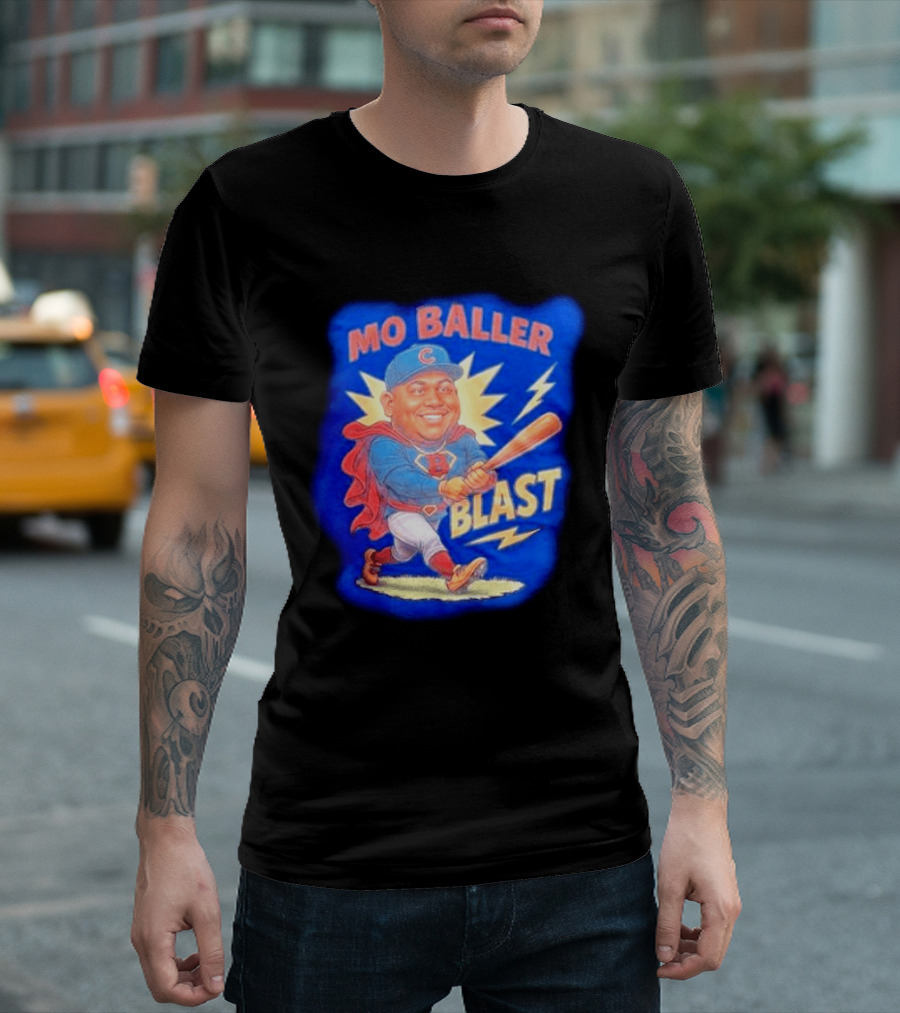 Mo Baller Blast Chicago Cubs Cartoon Superhero Baseball Player T-Shirt